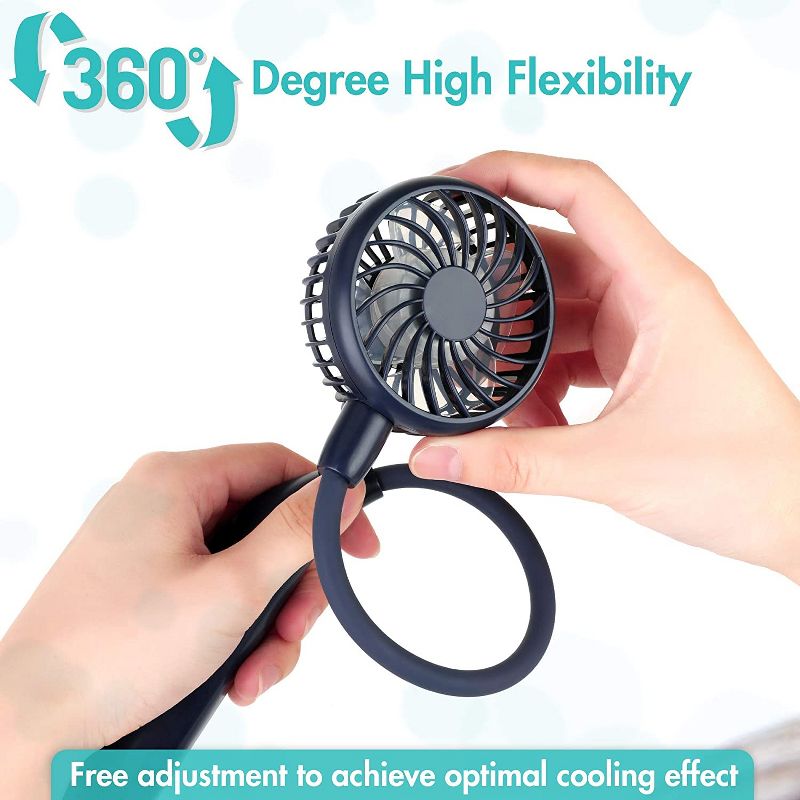 Panergy Portable Neck Fan, 2600mAh Battery Operated Ultra Quiet Hands Free USB Fan with 6 Speeds, Strong Wind, 360° Adjustable Flexibility Wearable, 3 of 9