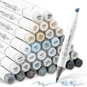 Ohuhu Grayscale Alcohol Markers Brush Tip- Double Tipped Alcohol Based Art Marker Set - 36 Grey-tone Colors- Chisel& Brush- Honolulu- Refillable - 1 of 4