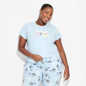 Women's Bluey Characters Short Sleeve Graphic Baby T-Shirt - Blue - 1 of 3