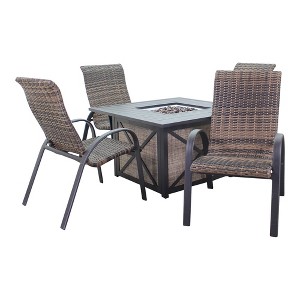 Courtyard Casual Santa Fe 5 pc Square Fire Pit Set with Wicker Chairs  Includes One Square Fire Pit and Four Wicker Chairs - 1 of 1