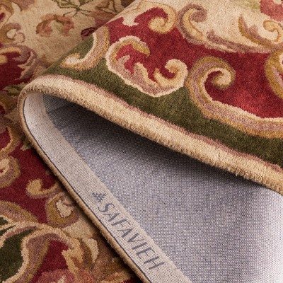 Ivory and Green Hand-Tufted Wool Runner Rug