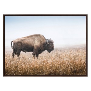 Kate & Laurel All Things Decor Sylvie American Bison Buffalo in Prairie Grass Framed Canvas Wall Art Brown - 1 of 4