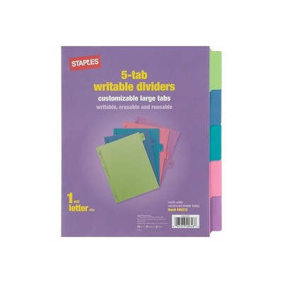 Staples Large Tabs Write & Erase Paper Dividers 5-Tab Multicolor 486272