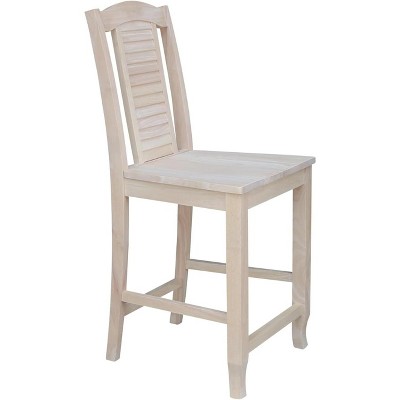 Beige Solid Wood Shutter Back Counter Height Stool