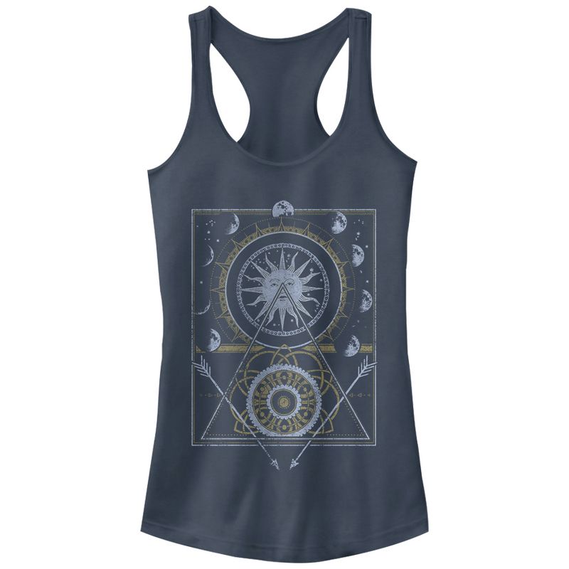 Juniors Womens Peaceful Warrior Moon Phases Racerback Tank Top, 1 of 4
