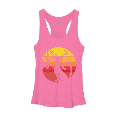 Women's Design By Humans Black Cat Halloween Costume Scary Vintage Cats By TaiHan Racerback Tank Top