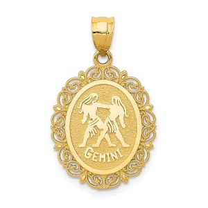 Black Bow Jewelry 14k Yellow Gold Filigree Oval Gemini the Twins Zodiac Pendant, 20mm - 1 of 4