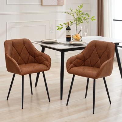Hyleory Vintage Leather Dining Chairs Set of 2, Swivel Counter Stools for Kitchen Island, 360° Rotating Bar Height Chairs with Padded Seat