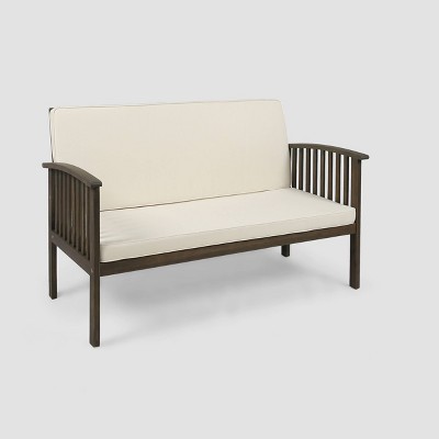 Casa Acacia Wood Loveseat - Gray/Cream - Christopher Knight Home: Weather-Resistant 2-Seater with Cushions