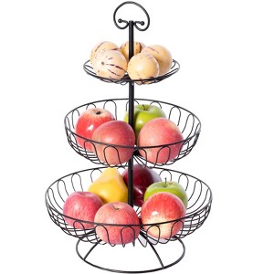 Basicwise 3 Tiers Wire Iron Basket Fruit Bowl, Black - 1 of 4