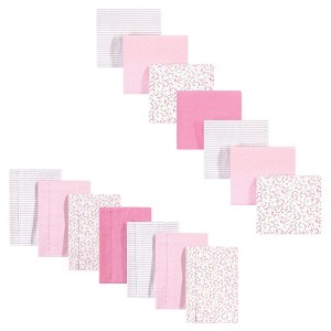 Hudson Baby Infant Girl Cotton Flannel Burp Cloths and Receiving Blankets, 14-Piece Set, Pink Peony, One Size - 1 of 1