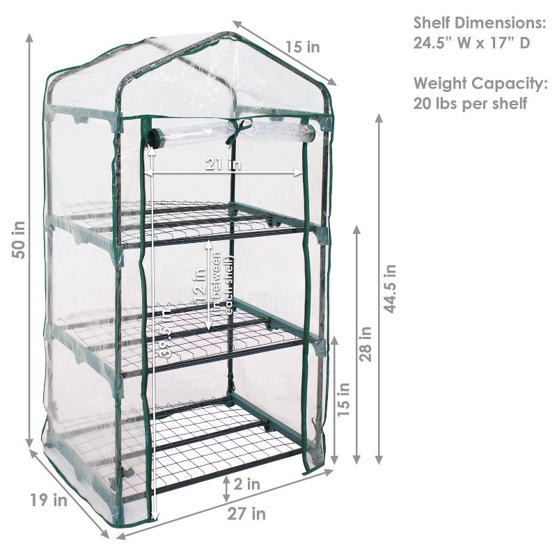 Sunnydaze Outdoor Portable Growing Rack 3-Tier Greenhouse with Roll-Up Door - 3 Shelves - Clear, 3 of 13