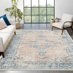 10x13 Large Area Rug Machine Washable Rug Vintage Printed Non Slip Low Pile Rug Retro Stain Resistant Rug - 1 of 4