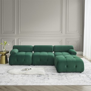 Modular Sectional Sofa(93"x62"x25"), Living Room Sofa Couch Set With Ottoman, L-Shaped Sofa, Button Tufted Velvet Fabric Couch - 1 of 4