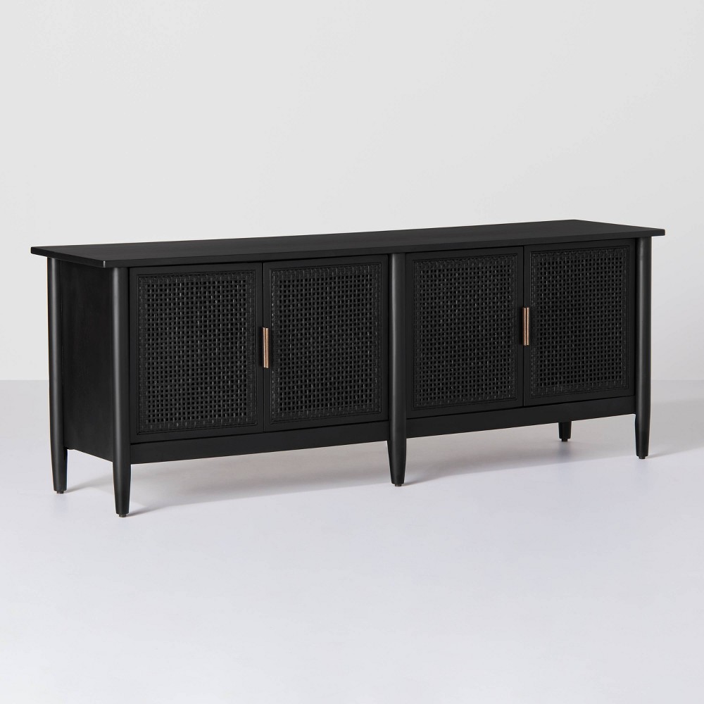 Photos - Mount/Stand Wood & Cane Media Console Black - Hearth & Hand™ with Magnolia