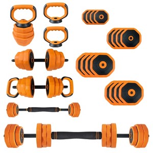 4-in-1 Adjustable Dumbbell Set, Weight Set Used as Dumbbell, Barbell, Kettlebells & Push up Stand,Orange - 1 of 4