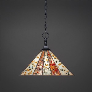 Toltec Lighting Any 1 - Light Pendant in  Matte Black with 14" Fiesta Art Glass Shade - 1 of 1