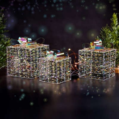 Syemin Decorative Holiday Scene Props Iridescent Gift Boxes Set of 3 Christmas Outdoor Indoor Decor Holiday Displays, White, 7.5"*7.5"*7.5"