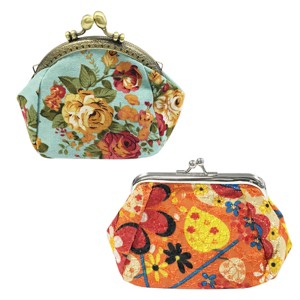 Wrapables Canvas and Embroidered Floral Coin Purse Clutch Wallet (Set of 2) - 1 of 4