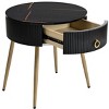 NicBex Coffee Tables for Living Room �19.6" Round Coffee Table Set of 2 Modern Fluted 2 Side Table Set with Drawers and Golden Legs, White+Gold - 3 of 4