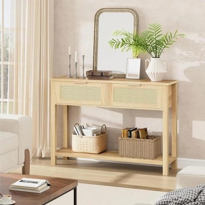 Narrow Console Table with Drawers,2 Tier Entryway Table with Storage,Behind Couch Table,Boho Sofa Table for Living Room,Hallway Table Home Furniture