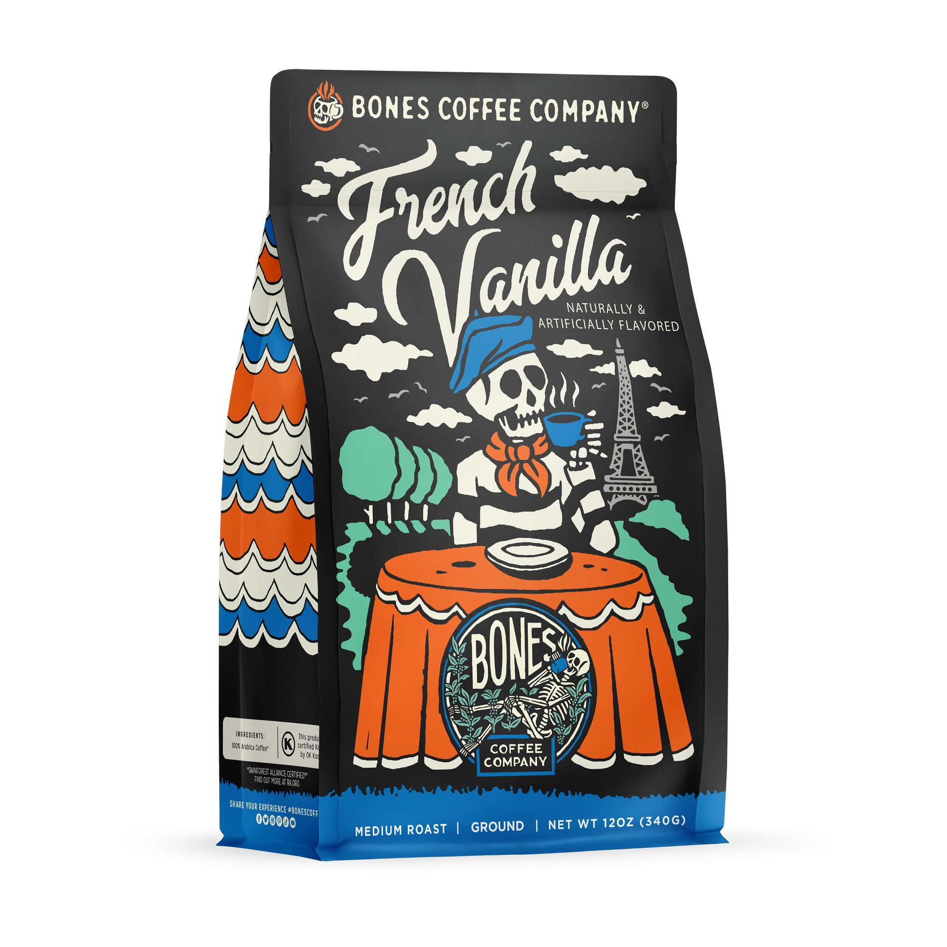 French Vanilla Medium Roast, Ground Coffee, Whole Bean Coffee, or Keurig K-Cup Coffe Pods, Bones Coffee Company, 12 oz & 12 ct