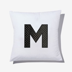 Personalization Mall Black Quilted Velour Initial Embroidered Applique Throw Pillow - 1 of 1
