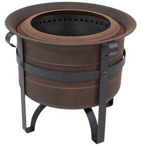 Sunnydaze Cauldron-Style Outdoor Wood-Burning Steel Smokeless Fire Pit with Poker - 23" - 1 of 4