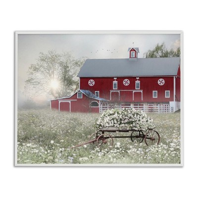 Stupell Industries Red Barn Floral Wagon Meadow, 11" x 14"