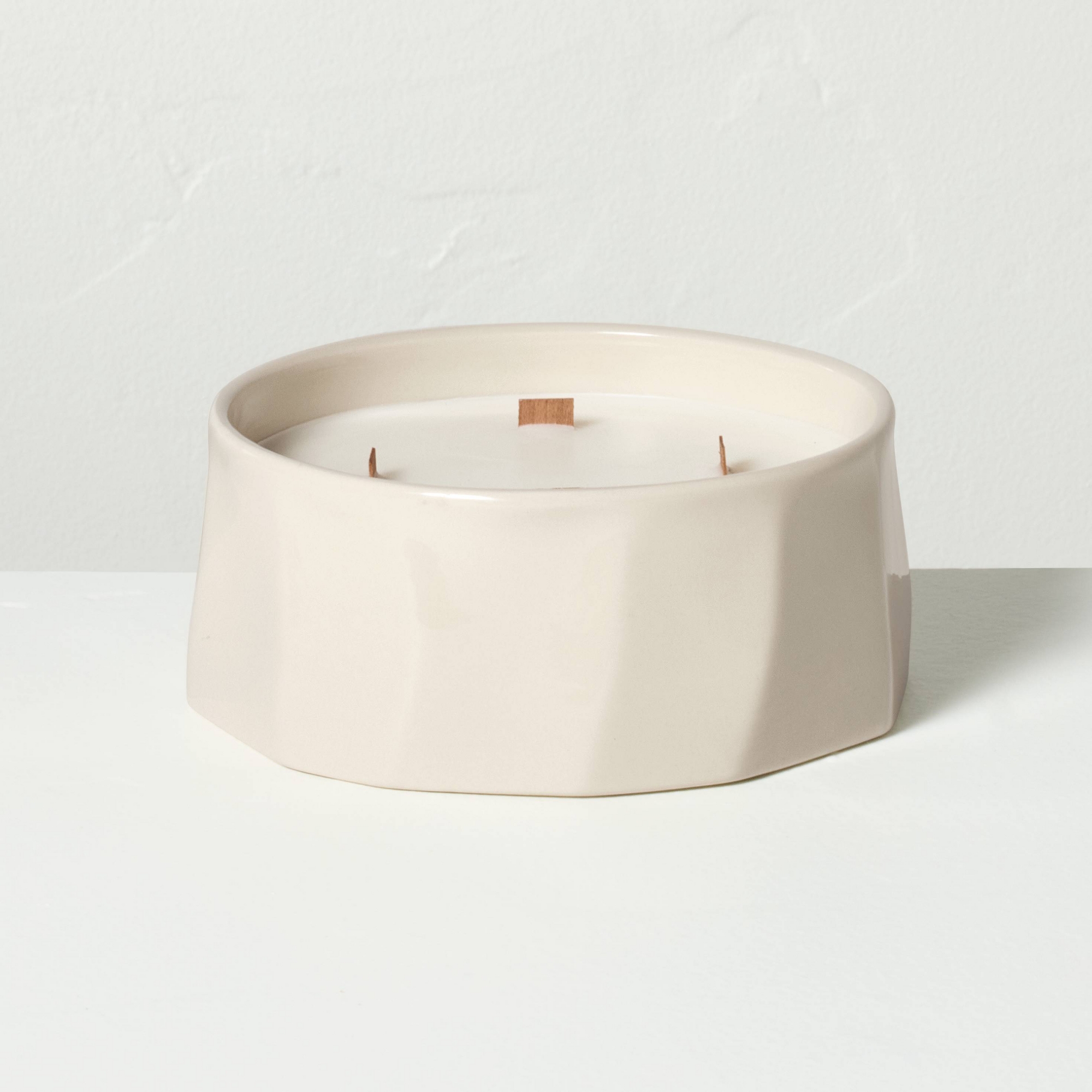 4 Wick Large Faceted Ceramic Lemon and Cedar Jar Candle Cream 21oz - Hearth & Hand™ with Magnolia