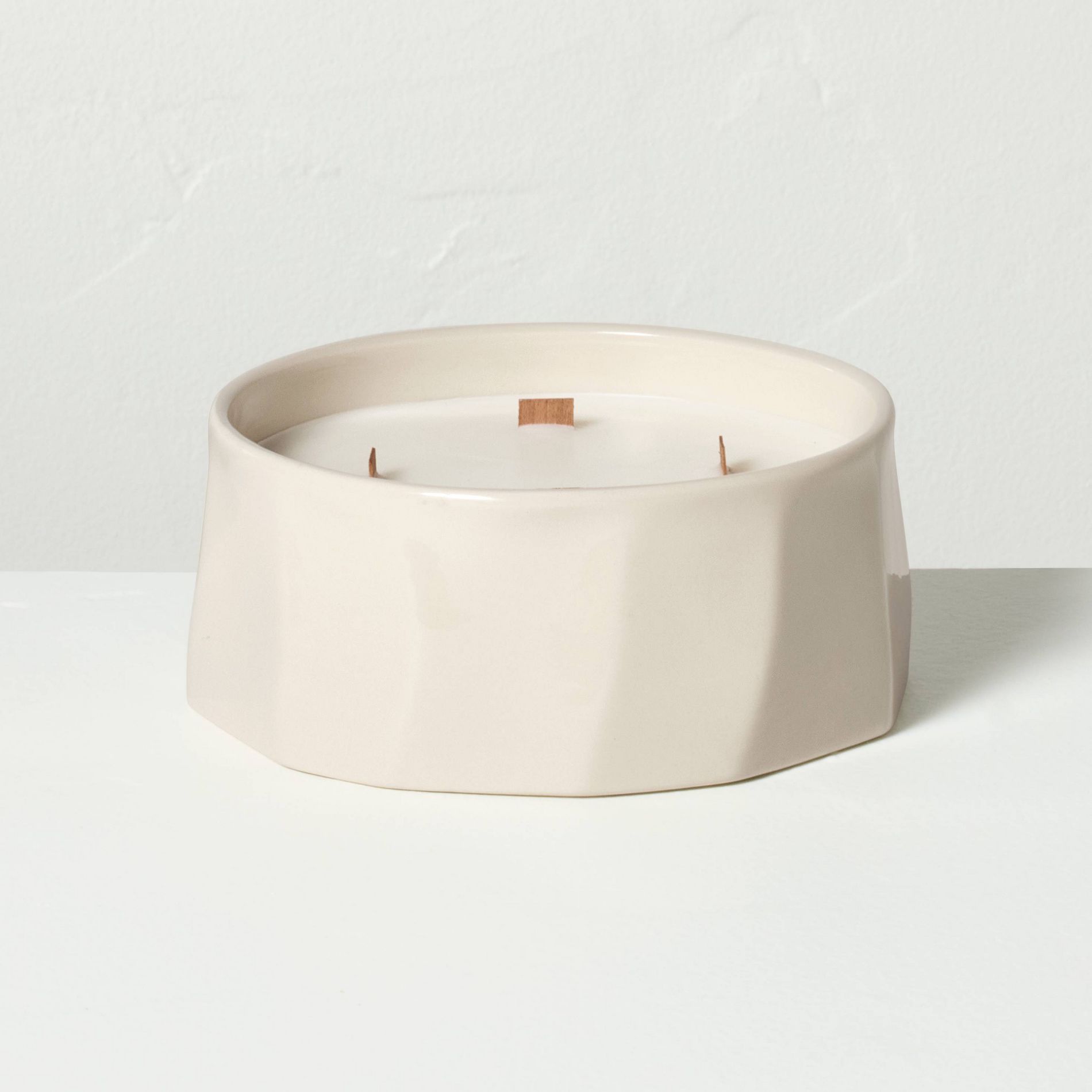 4 Wick Large Faceted Ceramic Jar Candle Cream 21oz - Hearth & Hand™ with Magnolia