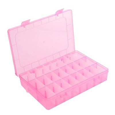 PiccoCasa Adjustable 24 Slots Storage Tool Box Jewelry Case Plastic Desk Drawer 8" x 5" x 1.4" Pink 1 Pc