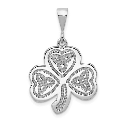 Black Bow Jewelry 14k White Gold Trinity Clover Pendant, 20mm (3/4 inch)