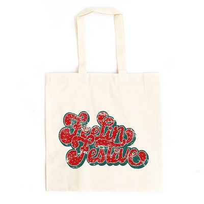 City Creek Prints Distressed Feelin Festive Canvas Tote Bag - 15x16 - Natural