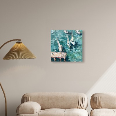 20" x 20" Coastal Landscape Canvas Wall Art in Blue and Beige