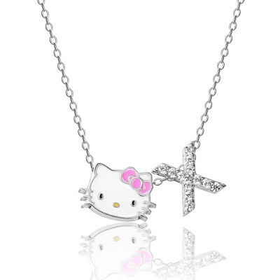 Hello Kitty Womens Enamel Hello Kitty And Sliding Pave Initial Necklace -  Letter X : Target