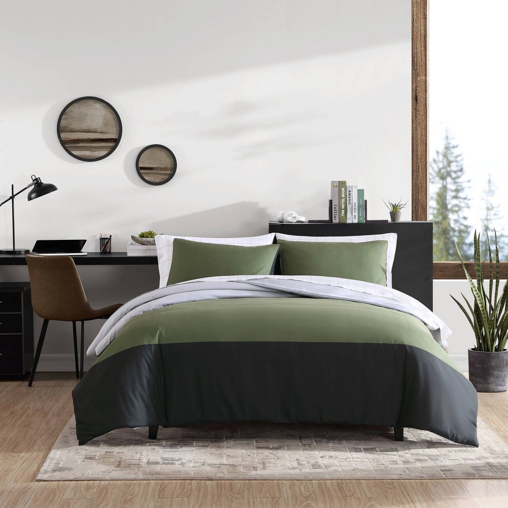 Photos - Bed Linen Eddie Bauer 3pc Full/Queen Skyline Stripe Duvet Set Green 