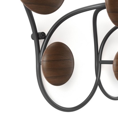 Black and Walnut 7-Hook Wall Mount with Circular Design