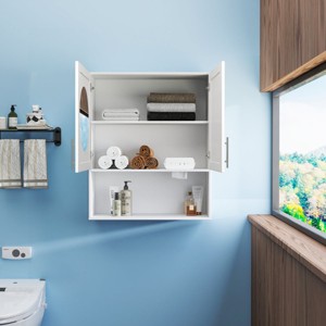 Yukimo 38"H Two Door Bathroom Mirror Cabinet, Wall Mounted Vanity Mirror with Facial Tissue Slot, Adjustable Shelves and Multifunctional Storage - 1 of 4
