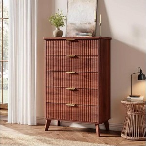 GAOMON 5 Fluted Drawer Dresser,47.2"Tall Modern Curved Profile Wooden Chest for Bedroom, Living Room,Hallway - 1 of 4