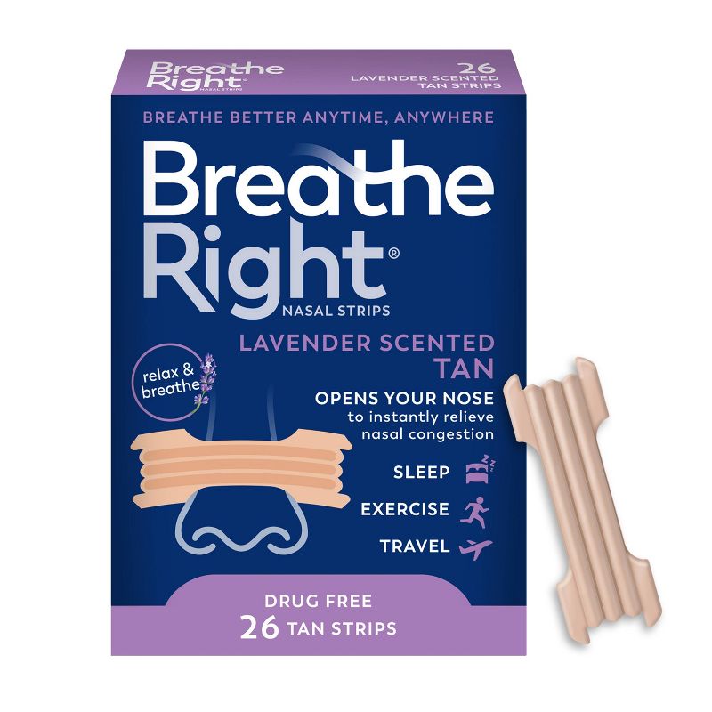 Breathe Right Lavender Scented Drug-Free Nasal Strips for Congestion Relief - 26ct, 1 of 8