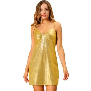 Allegra K Women's Sparkly Metallic Spaghetti Strap Party Mini Dress