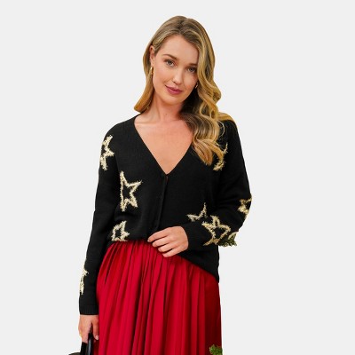 Women's Festive Star Pattern Knitted Button-Up Cardigan - Cupshe