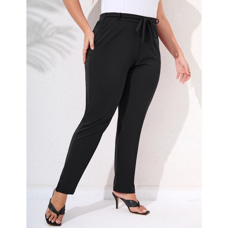 KOJOOIN Womens Plus Size Stretch Work Pants Elastic Waist Business Casual Pants with Pockets Pencil Leg Pants, 4 of 6
