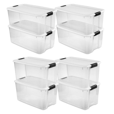 Sterilite 116 Quart Clear Ultra Multipurpose Storage Tote, 4 Pack, and 70 Quart Clear Ultra Multipurpose Storage Tote, 4 Pack for Home Organization