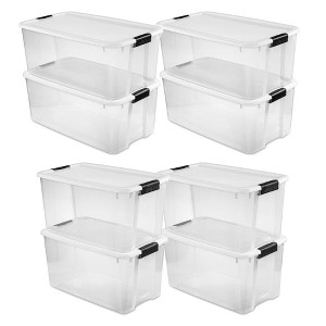 Sterilite 116 Quart Clear Ultra Multipurpose Storage Tote, 4 Pack, and 70 Quart Clear Ultra Multipurpose Storage Tote, 4 Pack for Home Organization - 1 of 4