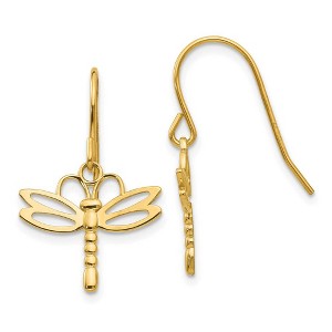 Black Bow Jewelry Polished Dragonfly Dangle Earrings in 14k Yellow Gold - 1 of 4