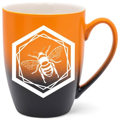 Elanze Designs Honeycomb Bee Two Toned Ombre Matte Orange and Black 12 ounce Ceramic Stoneware Coffee Cup Mug
