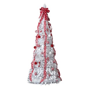 6 FT Fully Decorated Pre-lit Christmas Tree, Pop Up Artificial Xmas Tree with 100 Warm Lights and Red Ornaments for Holiday Decor - 1 of 4