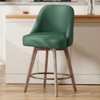 Bekrvio 26" Swivel Bar Stools Set 1/2/3/4 with Solid Wood Legs, 3.15" Linen Upholstered Seat with Back, Mid-Century Bar Chairs for Kitchen Island - 2 of 4